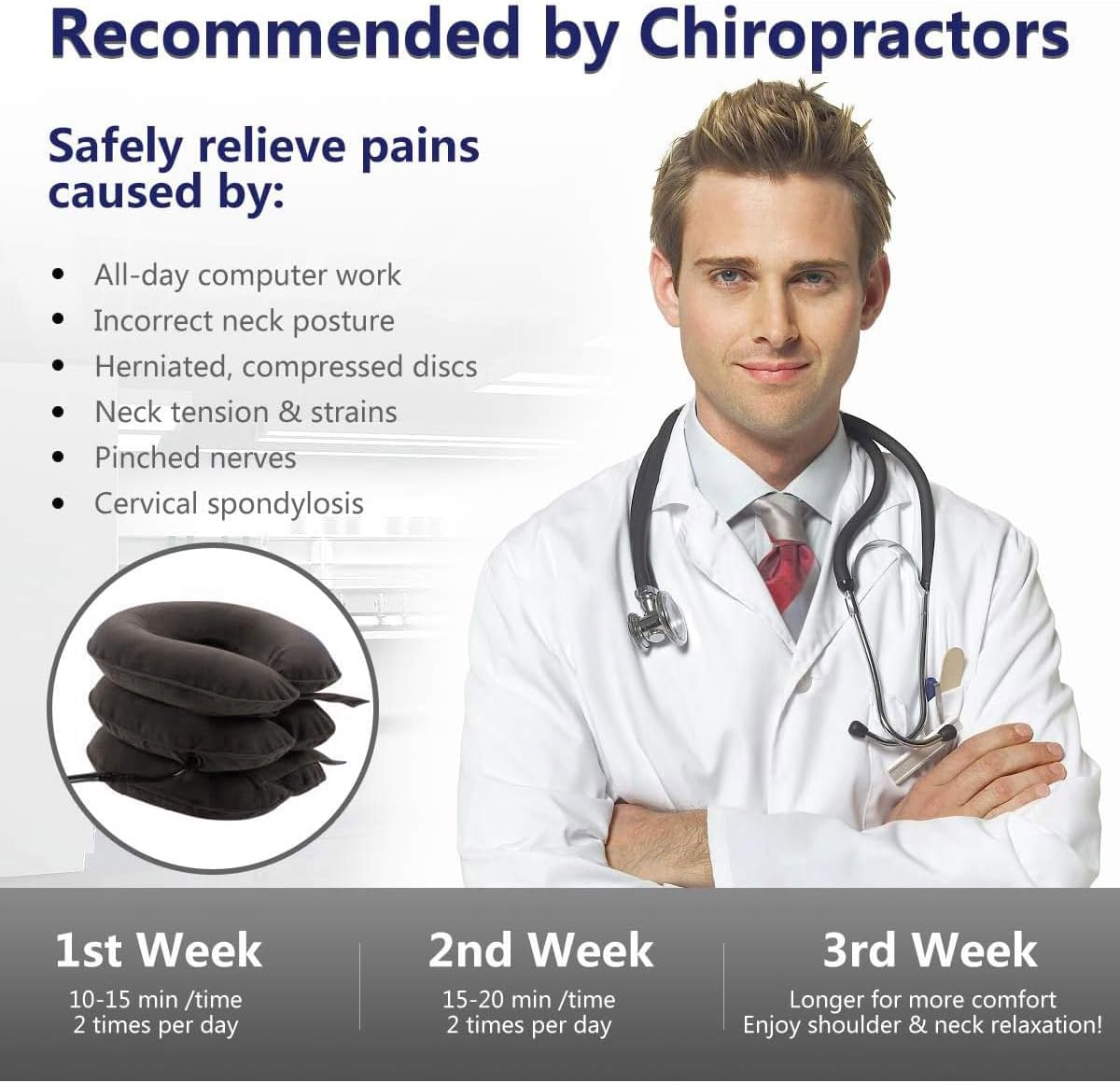 S Cervical Neck Traction Device for Instant Neck Pain Relief - Inflatable & Adjustable Neck Stretcher Neck Support Brace, Neck Traction Pillow for Home Use Neck Decompression (Classic Gray)