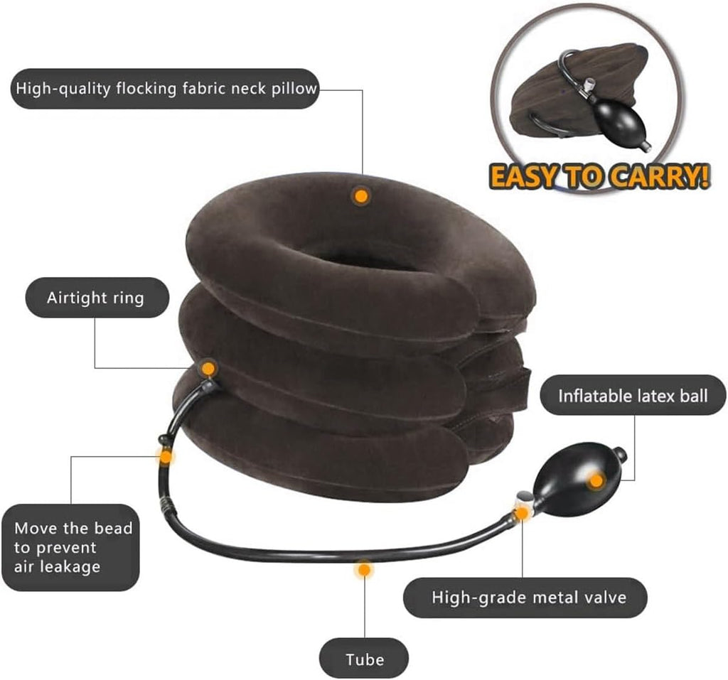 S Cervical Neck Traction Device for Instant Neck Pain Relief - Inflatable & Adjustable Neck Stretcher Neck Support Brace, Neck Traction Pillow for Home Use Neck Decompression (Classic Gray)