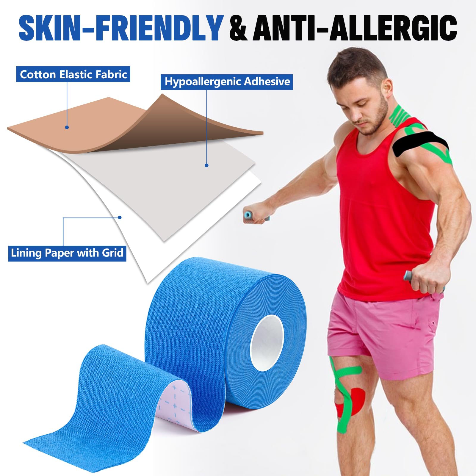 5 Rolls Kinesiology Tape, 2 inch x 16.4 Feet Waterproof Athletic Tape, Uncut Kinetic Tape, Muscle Tape, Sports Tape, Knee Tape for Exercise and Daily Use - Black