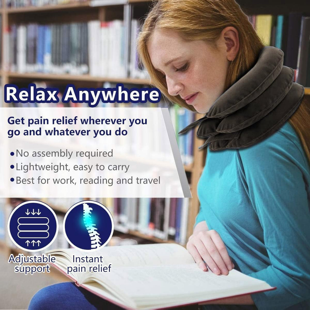 S Cervical Neck Traction Device for Instant Neck Pain Relief - Inflatable & Adjustable Neck Stretcher Neck Support Brace, Neck Traction Pillow for Home Use Neck Decompression (Classic Gray)