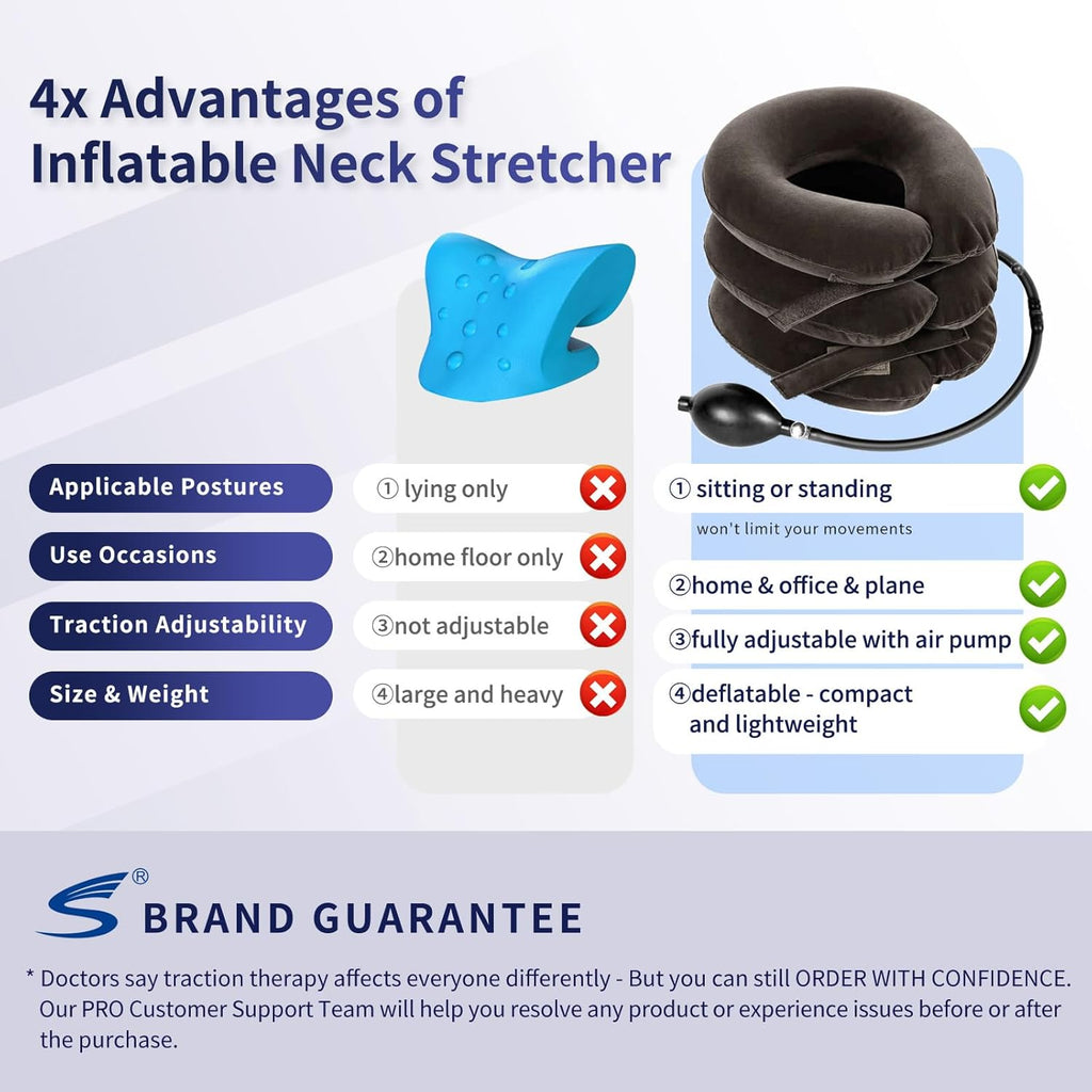 S Cervical Neck Traction Device for Instant Neck Pain Relief - Inflatable & Adjustable Neck Stretcher Neck Support Brace, Neck Traction Pillow for Home Use Neck Decompression (Classic Gray)