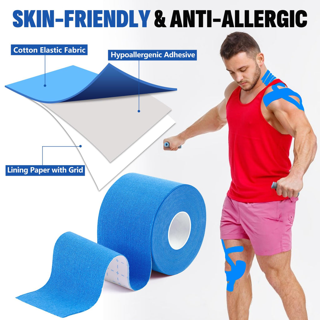 5 Rolls Kinesiology Tape, 2 inch x 16.4 Feet Waterproof Athletic Tape, Uncut Kinetic Tape, Muscle Tape, Sports Tape, Knee Tape for Exercise and Daily Use - Black