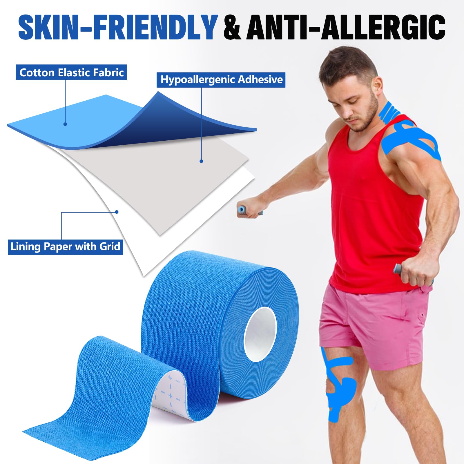 5 Rolls Kinesiology Tape, 2 inch x 16.4 Feet Waterproof Athletic Tape, Uncut Kinetic Tape, Muscle Tape, Sports Tape, Knee Tape for Exercise and Daily Use - Black