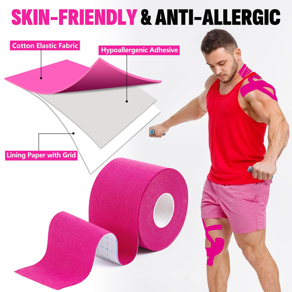 5 Rolls Kinesiology Tape, 2 inch x 16.4 Feet Waterproof Athletic Tape, Uncut Kinetic Tape, Muscle Tape, Sports Tape, Knee Tape for Exercise and Daily Use - Black