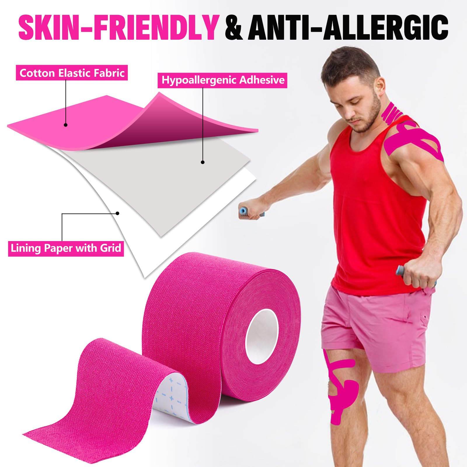 5 Rolls Kinesiology Tape, 2 inch x 16.4 Feet Waterproof Athletic Tape, Uncut Kinetic Tape, Muscle Tape, Sports Tape, Knee Tape for Exercise and Daily Use - Black