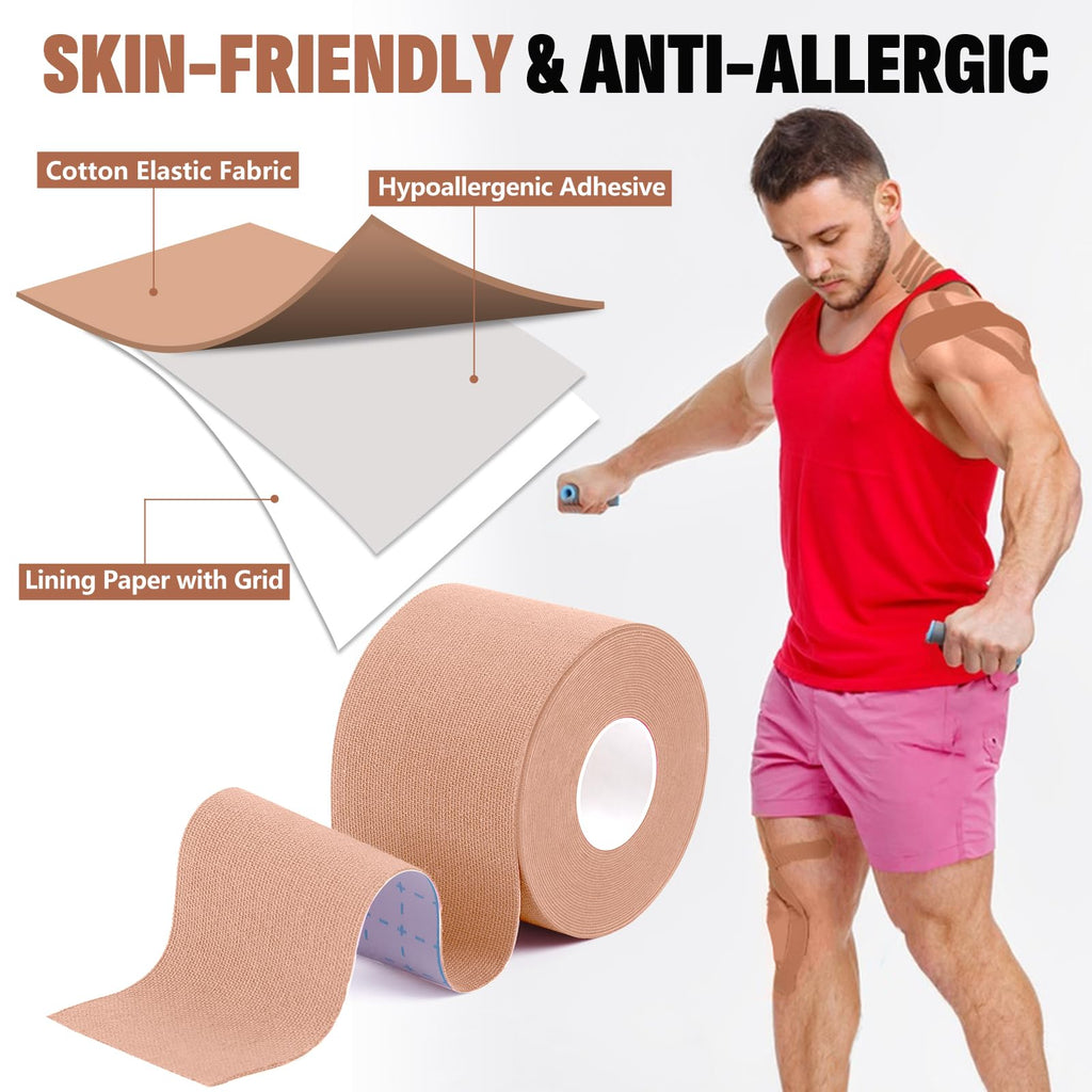 5 Rolls Kinesiology Tape, 2 inch x 16.4 Feet Waterproof Athletic Tape, Uncut Kinetic Tape, Muscle Tape, Sports Tape, Knee Tape for Exercise and Daily Use - Black