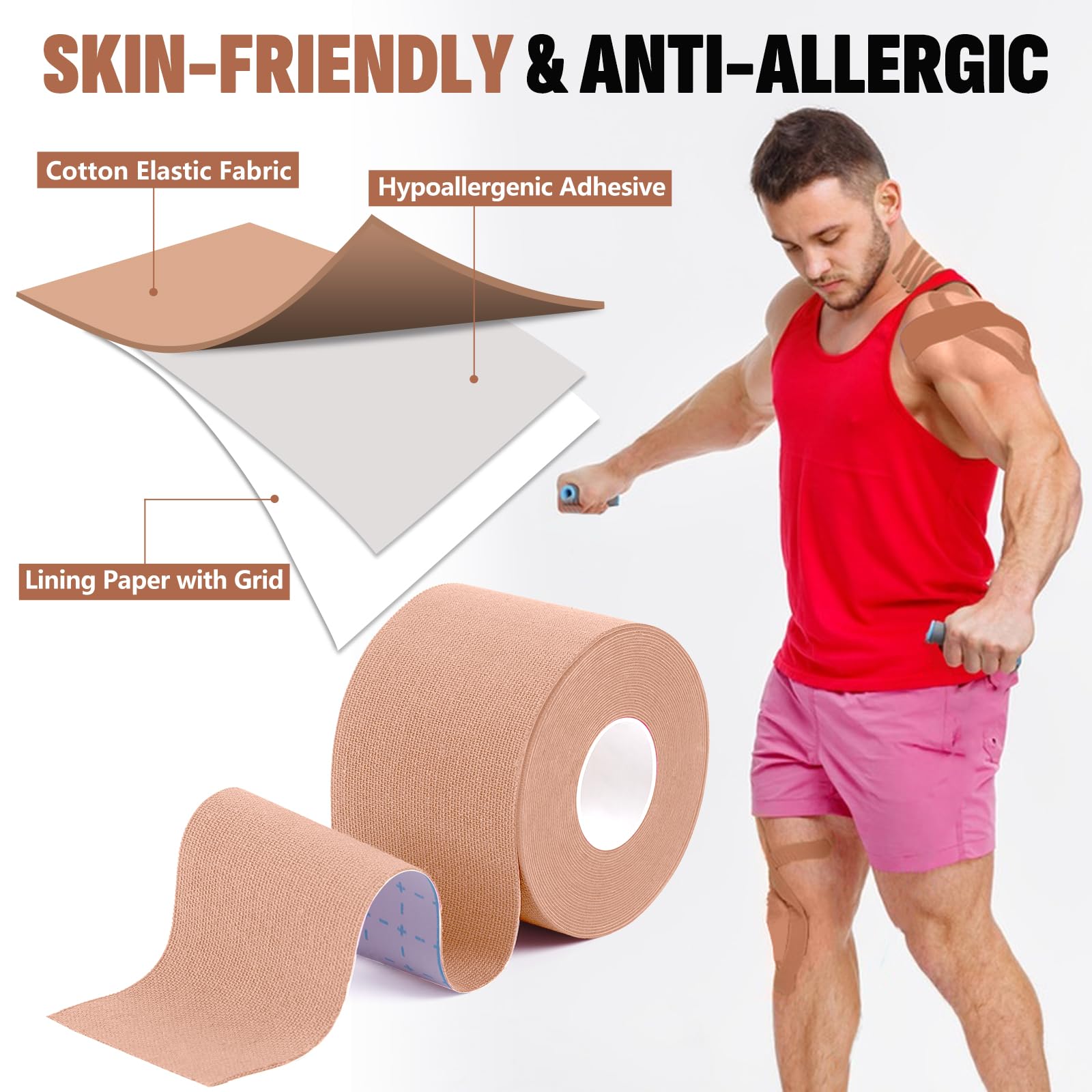 5 Rolls Kinesiology Tape, 2 inch x 16.4 Feet Waterproof Athletic Tape, Uncut Kinetic Tape, Muscle Tape, Sports Tape, Knee Tape for Exercise and Daily Use - Black