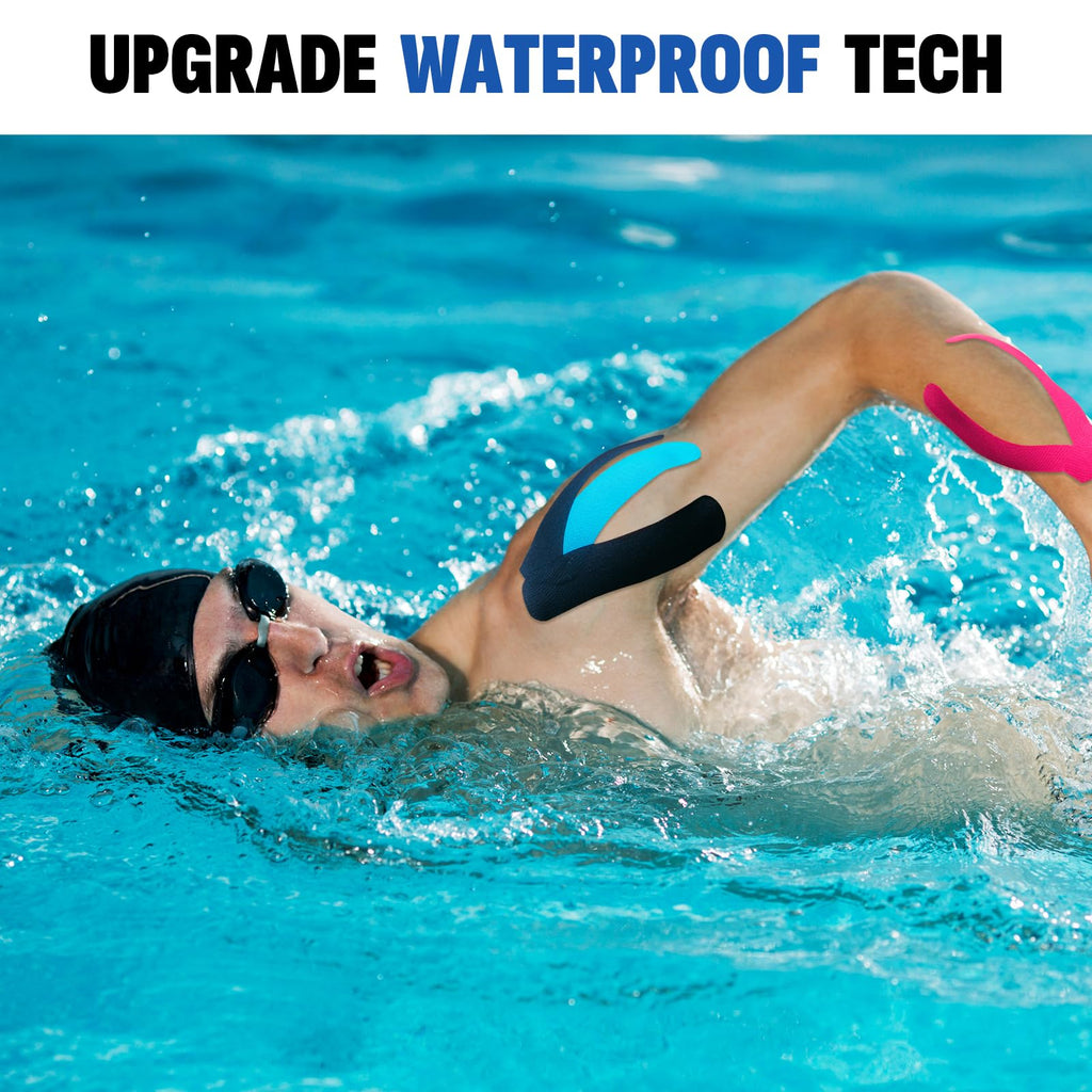 5 Rolls Kinesiology Tape, 2 inch x 16.4 Feet Waterproof Athletic Tape, Uncut Kinetic Tape, Muscle Tape, Sports Tape, Knee Tape for Exercise and Daily Use - Black