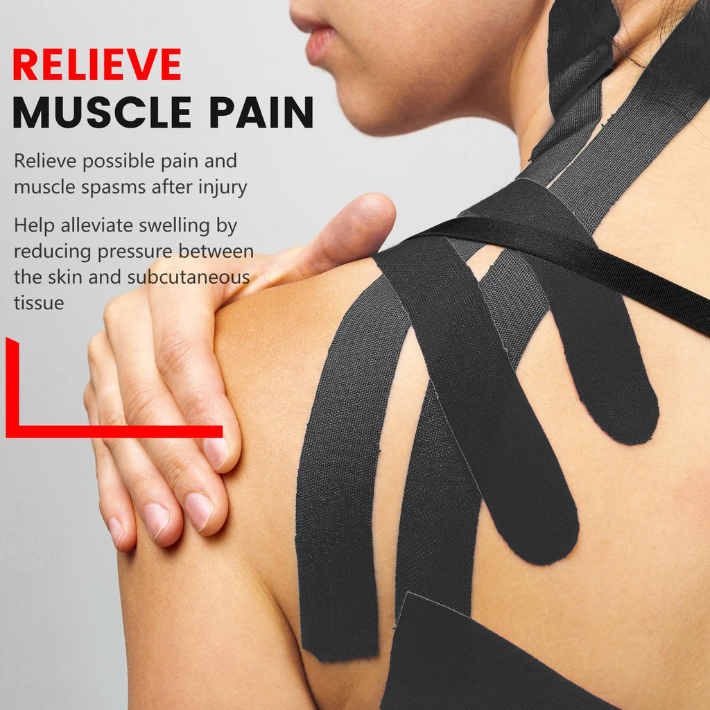 5 Rolls Kinesiology Tape, 2 inch x 16.4 Feet Waterproof Athletic Tape, Uncut Kinetic Tape, Muscle Tape, Sports Tape, Knee Tape for Exercise and Daily Use - Black